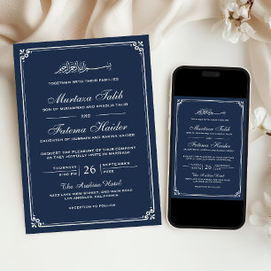 Navy Blau Creme Rand Muslimische Hochzeit Einladung