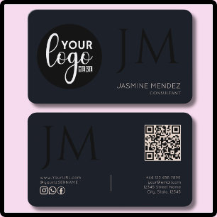 Navy Blau Creme Schwarz Logo Monogramm QR Modern Visitenkarte
