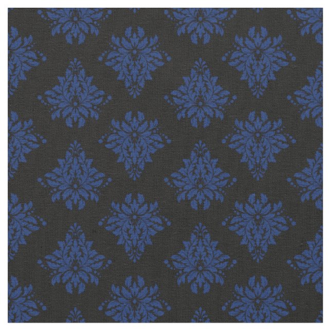 Navy Blau Damast auf Schwarz Stoff (Nahaufnahme)