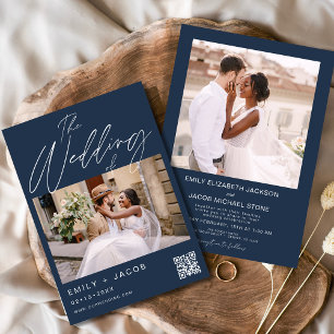 Navy Blau Die Hochzeit von zwei Foto QR-Code Einladung