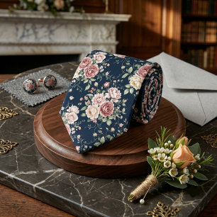 Navy Blau Dusty Rose Pfingstrose Blumen Herrenacce Krawatte