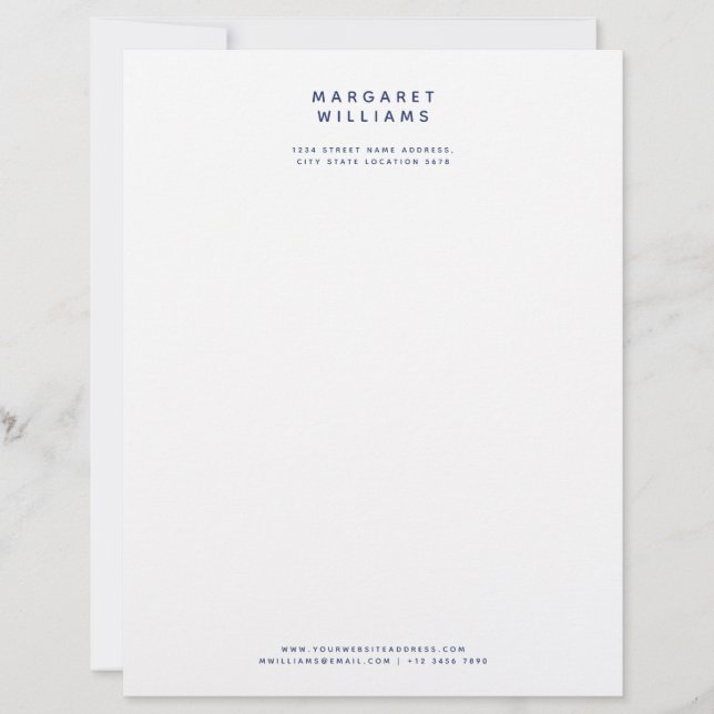Navy Blau Einfach Moderner Minimalistischer Elegan Briefbogen (Vorderseite)