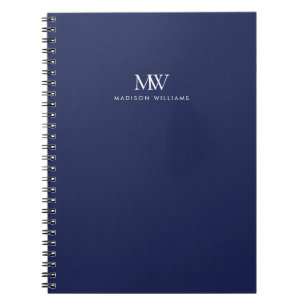 Navy Blau Einfaches Elegantes Modernes Monogramm Notizblock