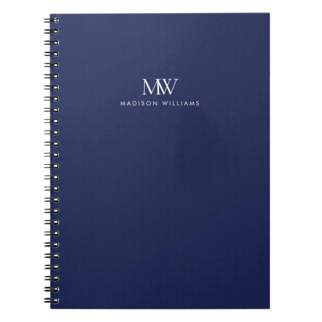 Navy Blau Einfaches Elegantes Modernes Monogramm Notizblock (Vorderseite)