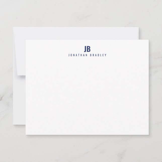 Navy Blau Einfaches Modernes Monogramm Professiona Mitteilungskarte (Vorderseite)