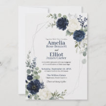 Navy Blau Elfenbein Blumen Geometrische Hochzeit