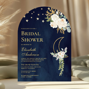 Navy Blau Elfenbein Blumen Mond Bogen Brautparty Einladung