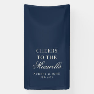 Navy Blau Elfenbein Moderne Cheers Schrift Hochzei Banner