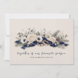 Navy Blau Elfenbein Winter Blumen Watercolor Hochz Einladung