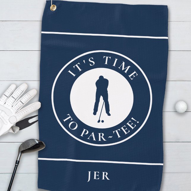 Navy Blau Es ist Zeit für Par Tee Spaß Monogramm F Golfhandtuch (Navy Blue Its Time to Par Tee Fun Monogram For Him Golf Towel)