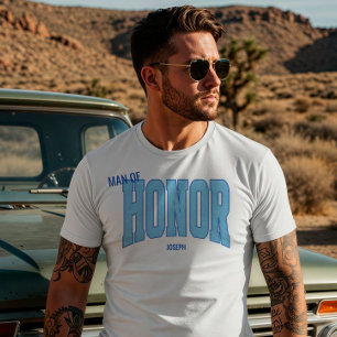 Navy + Blau Faux Glitter Varsity MAN OF HONOR T-Shirt