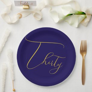Navy Blau & Faux Goldfolie 30. Geburtstag Pappteller