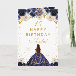 Navy-Blau Florale Prinzessin Alles Gute zum Geburt Karte