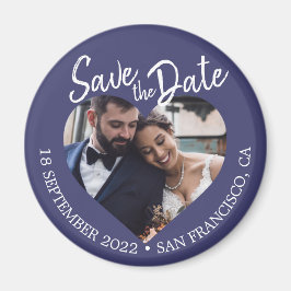Navy Blau Foto Moderne Schrift Save-the-Date-Karte Magnet