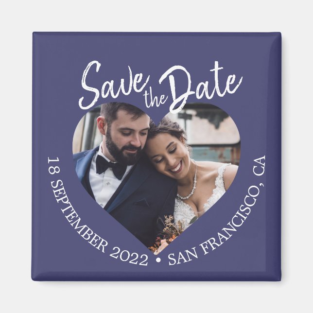 Navy Blau Foto Moderne Schrift Save-the-Date Magnet (Vorne)