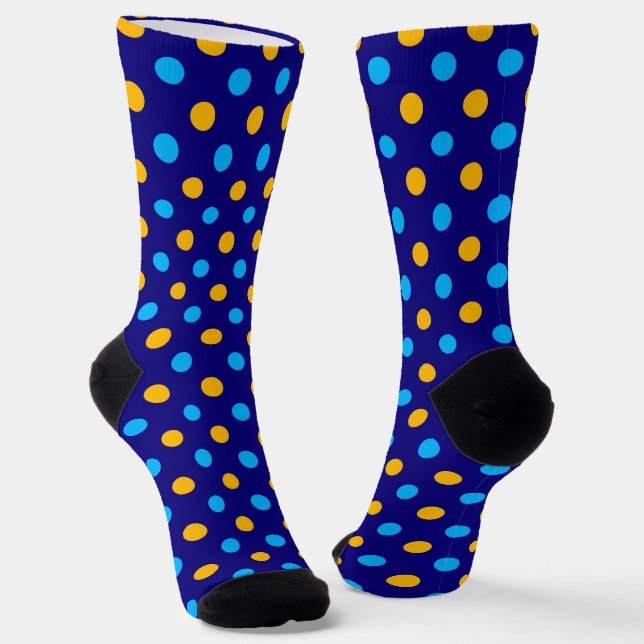 Navy Blau Gelb Cyan Pünktchen-Design  Socken (Gewinkelt)