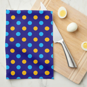 Navy Blau Gelb Cyan Punkte Design  Geschirrtuch