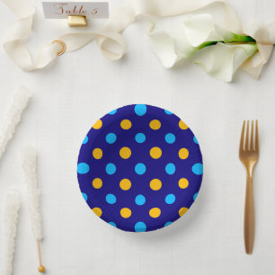 Navy Blau Gelb Cyan Punkte Design Pappteller