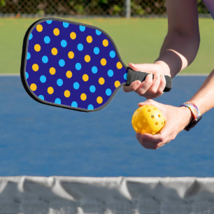 Navy Blau Gelb Cyan Punkte Design Pickleball Schläger