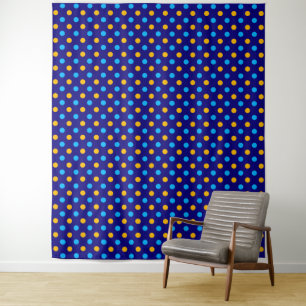 Navy Blau Gelb Cyan Punkte Design  Wandteppich