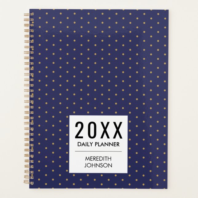 Navy Blau Gelb Gold Punkte Alltag Planer (Vorderseite)