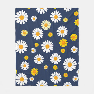 Navy Blau Gelbe Daisy Florale Einfache Retro-Muste Fleecedecke