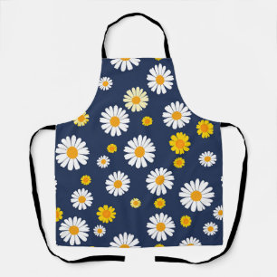 Navy Blau Gelbe Daisy Florale Einfache Retro-Muste Schürze