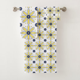Navy Blau & Gelbe Mittelmeer-Margerite Badhandtuch Set