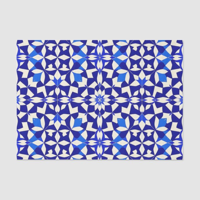 Navy-Blau geometrisches Blumenmuster Seidenpapier (Vorderseite)