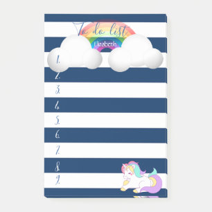 Navy Blau gestreift, Einhorn, Regenbogen, To-Do-Li Post-it Klebezettel