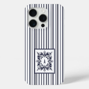 Navy Blau gestreifter Vintage-Etikett und Monogram Case-Mate iPhone Hülle