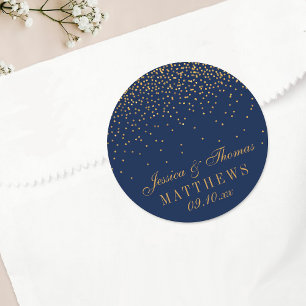Navy Blau & Glam Gold Konfetti Hochzeitsgunst Runder Aufkleber