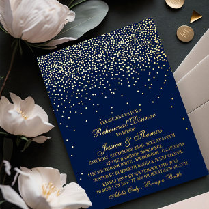 Navy Blau & Glam Gold Konfetti Hochzeitsprobe Folieneinladung
