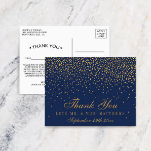 Navy Blau & Glamour Gold Konfetti Hochzeit Danke Postkarte