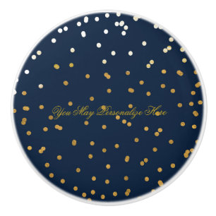Navy Blau & Glänzendes Gold Faux-Folie-Konfetti-Pu Keramikknauf
