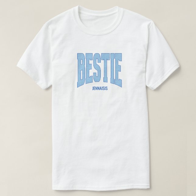Navy + Blau Glitter BESTIE Junggesellinnenabschied T-Shirt (Design vorne)