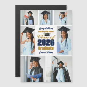 Navy Blau Gold 2026 Fotocollage Absolventen-Magnet Magnetkarte