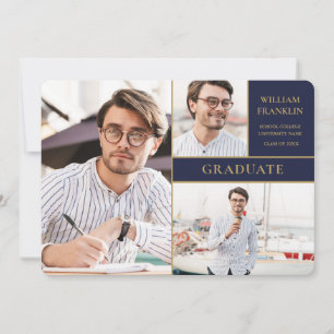 Navy Blau Gold 3 Foto Collage Abschluss Ankündigun Ankündigung