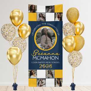 Navy Blau & Gold 9 Foto-Collage-Abschluss Vinyl Banner