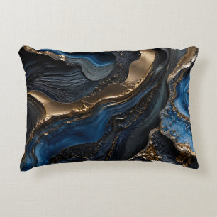 Navy Blau Gold Abstrakt Dunkel Luxus Marmor Gesche Dekokissen