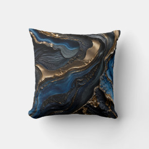 Navy Blau Gold Abstrakt Dunkel Luxus Marmor Gesche Kissen
