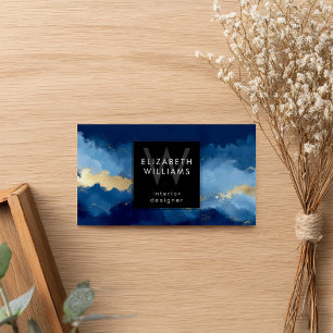 Navy Blau Gold Abstrakt Monogramm Visitenkarte