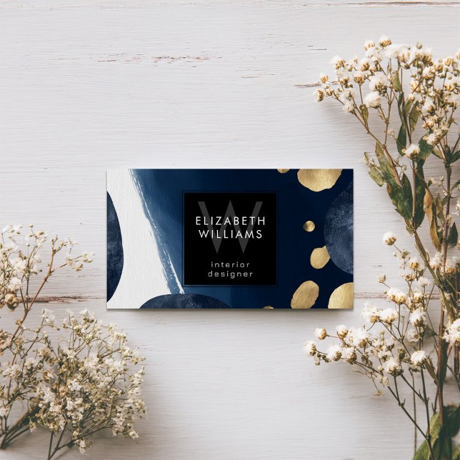 Navy Blau Gold Abstrakt Monogramm Visitenkarte (Von Creator hochgeladen)