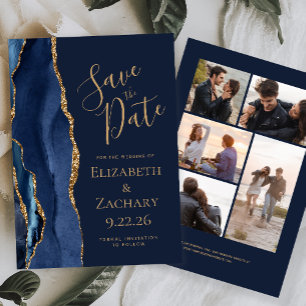 Navy Blau Gold Achat 5-Fotos Save The Date