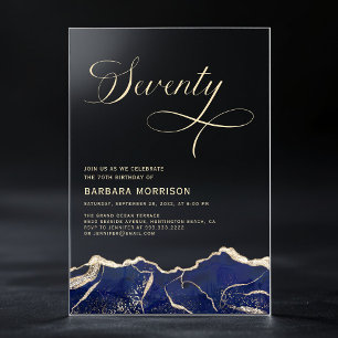Navy Blau Gold Achat 70. Siebzigster Geburtstag Acryleinladungen