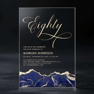 Navy Blau Gold Achat 80. Achtzigster Geburtstagspa Acryleinladungen