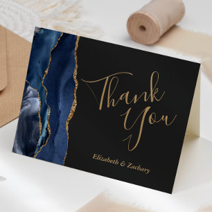 Navy Blau Gold Achat Dunkle Hochzeit Danke Karte