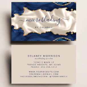 Navy Blau Gold Achat Elfenbein Luxus Microblading Visitenkarte