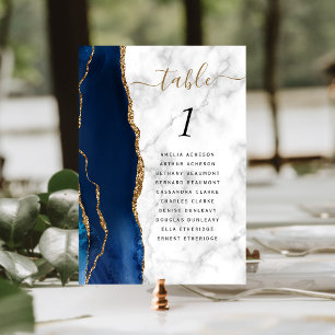 Navy Blau Gold Achat Marmor Hochzeit Tischnummer