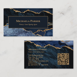 Navy Blau Gold Achat Professioneller Notar QR-Code Visitenkarte